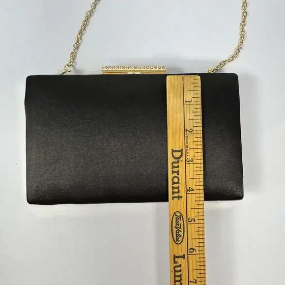 Kate Landry Black Satin Evening Box Clutch with Rhinestone Clasp - Picture 8 of 8